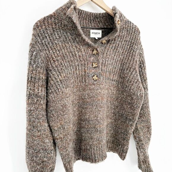 FRNCH PARIS Ribbed Henley Collar Sweater Striped Melange Brown Women's M - Picture 3 of 6